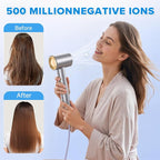 Hair Dryer, 150,000 RPM Brushless Motor, Ultra-Fast Drying with 3 Heat Settings & LED Lights, High-Speed Ionic Blow Dryer, Low Noise Lightweight with Diffuser & Nozzle for Home, Salon, Travel