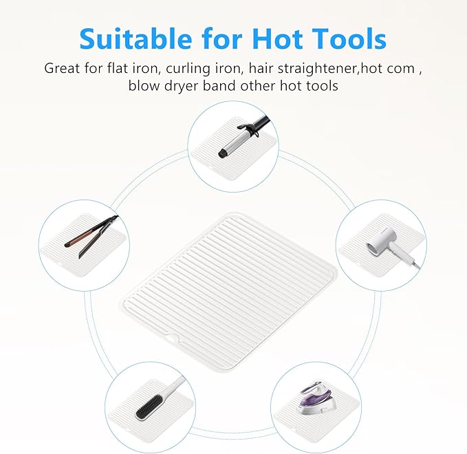 Quccefods Heat Resistant Mat Large Silicone Hot Hair Tools Mat for Curling Irons Flat Iron Hair Straightener Vanity Mat Portable Hair Styling Tools Hot Pad 14.2"*11"