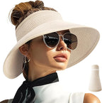 PFFY Sun Hats for Women Straw Beach Hat Packable Foldable Wide Brim Ponytail by Unknown
