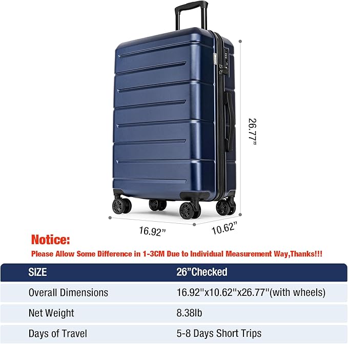 KYME Suitcases with Wheels Hardshell 26 Inch Luggage with TSA Lock Durable - Image 7