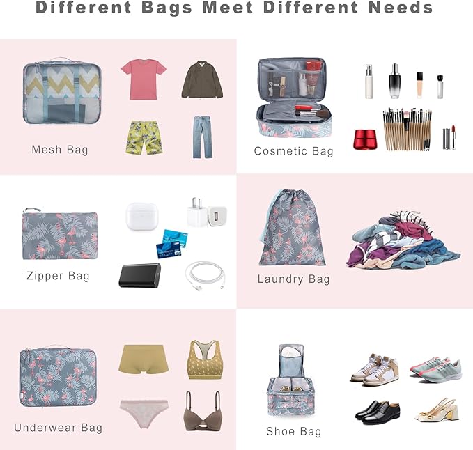 BAGAIL 8 Set Packing Cubes Luggage Packing Organizers - Image 5