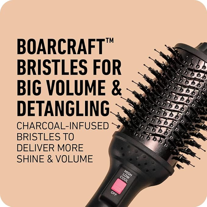 BOLDIFY Professional Blow Dry Brush - for Silky Shiny Curls, Waves, or Straightener - BoarCraft™ Charcoal Infused Hair Dryer Brush w/Volumtech™, Anti Frizz Advanced ION Generator Technology
