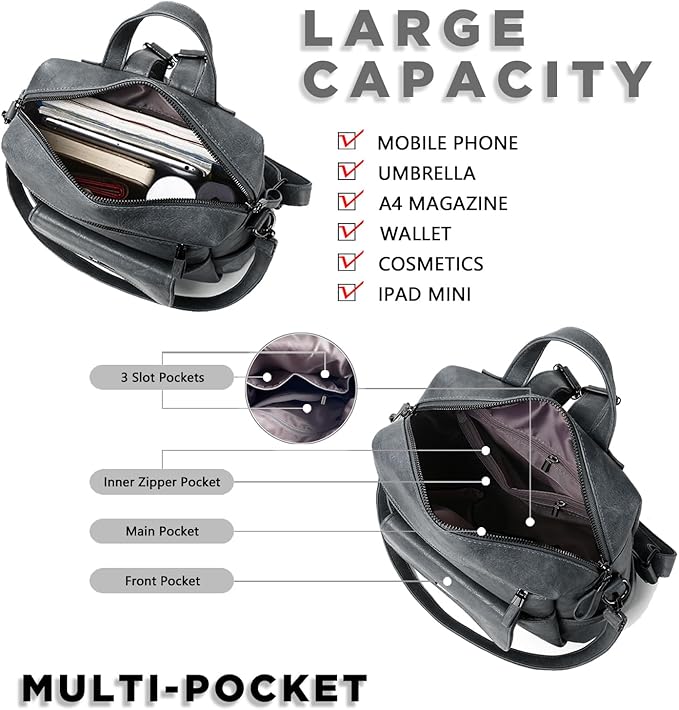 PU Leather Backpack Purse for Women Fashion Multipurpose Design Handbag Ladies - Image 6