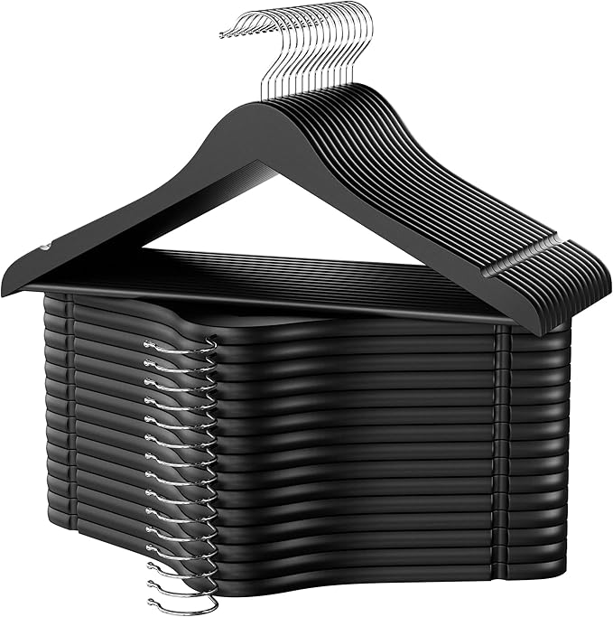 StorageWorks Black Wooden Hangers, 30 Pack Wood Hanger by StorageWorks