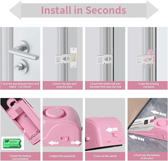 Portable Door Lock & Door Stop Alarm Set, Dual Protection Home Security Door Kit - Image 6