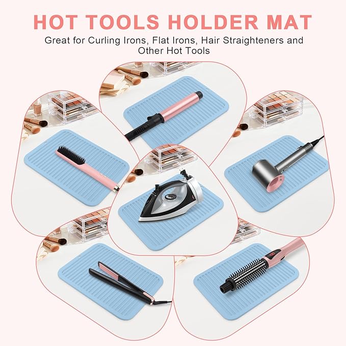 Oversize Silicone Heat Resistant Mat, Professional Hot Hair Tools Mat for Curling Iron, Flat Iron, Hair Straightener, Portable Hot Pad Cover with Velcro for Travel Home Salon(14.2" x 11.0")