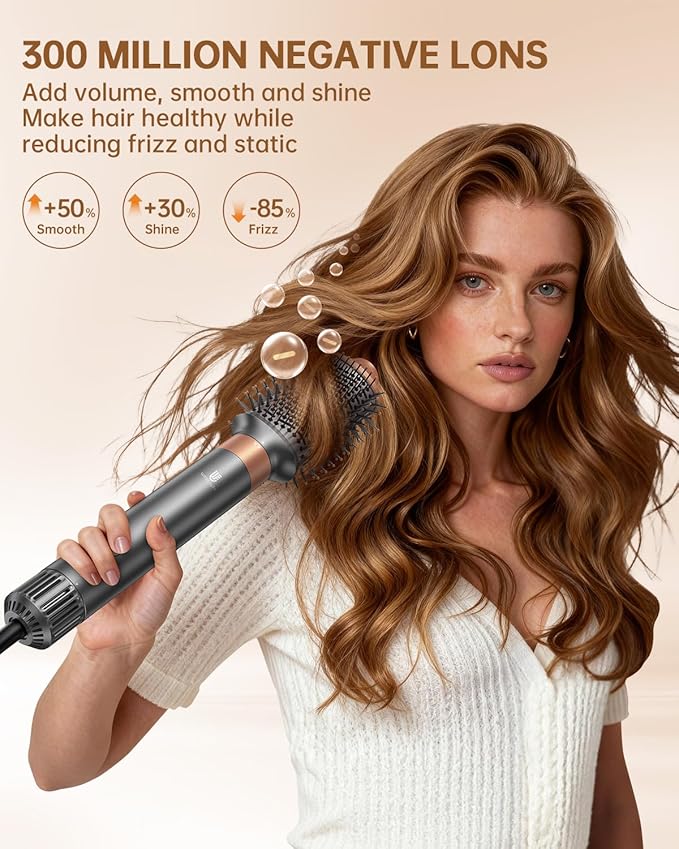 Hair Dryer Brush, webeauty 5 in 1 Professional Hot Air Styling, High-Speed Negative Ionic Hair Dryer Fast Drying, Multi Hair Styler with Air Curling Iron, Volumizing, with Carrying Case (Grey Gold)
