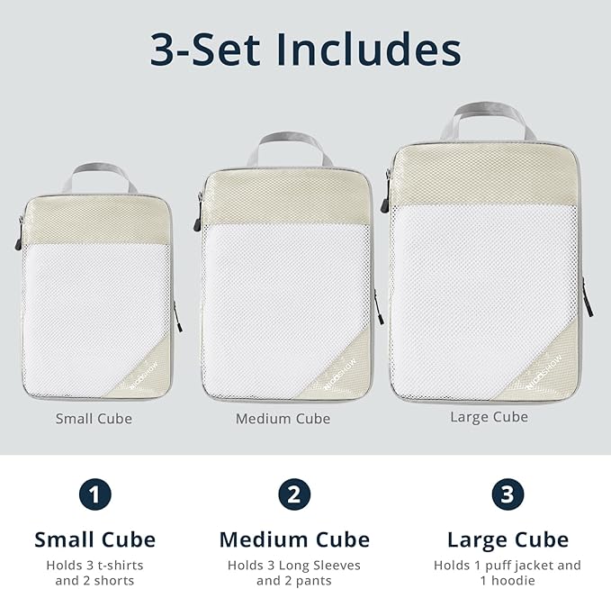Compression Packing Cubes 3 Set, Compressible Space-Saving Packing Cubes - Image 3
