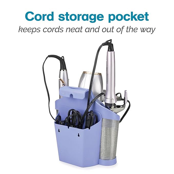 Polder Style Station, Hair Tool Organizer for Hair Dryer, Curling Iron, Hair Straightener, Easy-to-Store Hair Styling Station, Periwinkle and Silver