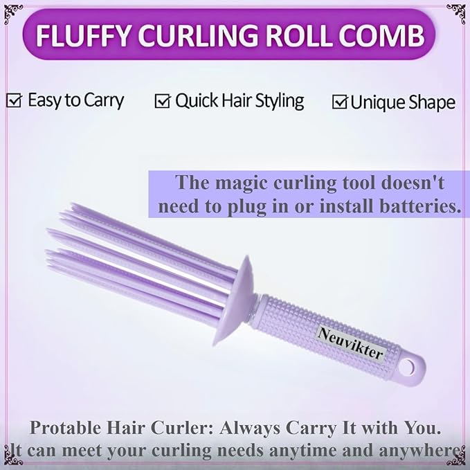 17 Teeth Curly Hair Brush, Curl Defining Brush, Curling Roll Comb, Perfect for Hair Salon & Home Use (Silicone Purple)