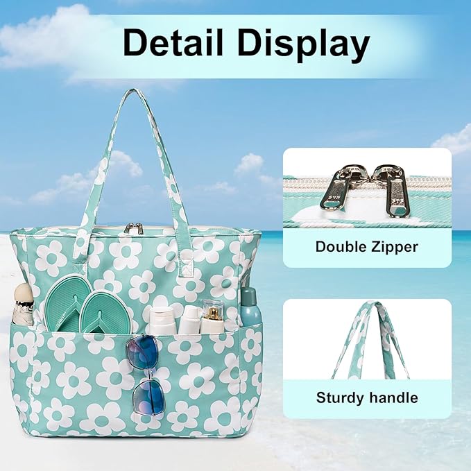 LEDAOU Large Beach Tote Bag Women Waterproof Sandproof Zipper Beach Tote Bag - Image 8
