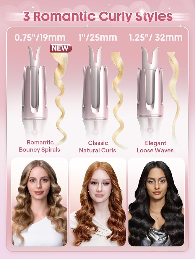 SHEGLAM Pink Curling Iron Automatic Gift for Woman (Pink, 1.25 inch) Cupid's Charm One-Touch Instant Curler