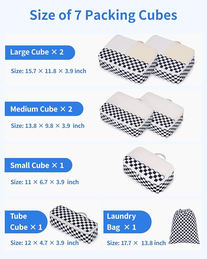 Narwey 7 Set Checkered Packing Cubes - Image 3