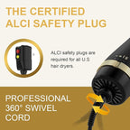 Hair Dryer Brush Volumizer, Ionic Technology, ALCI Safety, 360 Swivel Cord, Gold