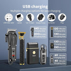 HIENA PRO Hair Clippers for Men Professional, Cordless Barber Clipper & T-Blade Beard/Hair Trimmer Set, Electric Razor Foil Shaver Nose Trimmer Barber Kit, Men's Hair Cutting Kit with 8 Guide Combs