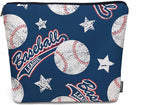 Baseball Makeup Organizer Bag Cosmetic Bag For Men Women, Sports Ball Softball Baseball Blue Travel Toiletry Bag Flax Makeup Bags Purse Business Makeup Pouch For Toiletries Cosmetics