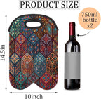 Square Mandala 2 Bottle Wine Carrier Tote Bag Insulated Wine Bottles Neoprene - Image 2