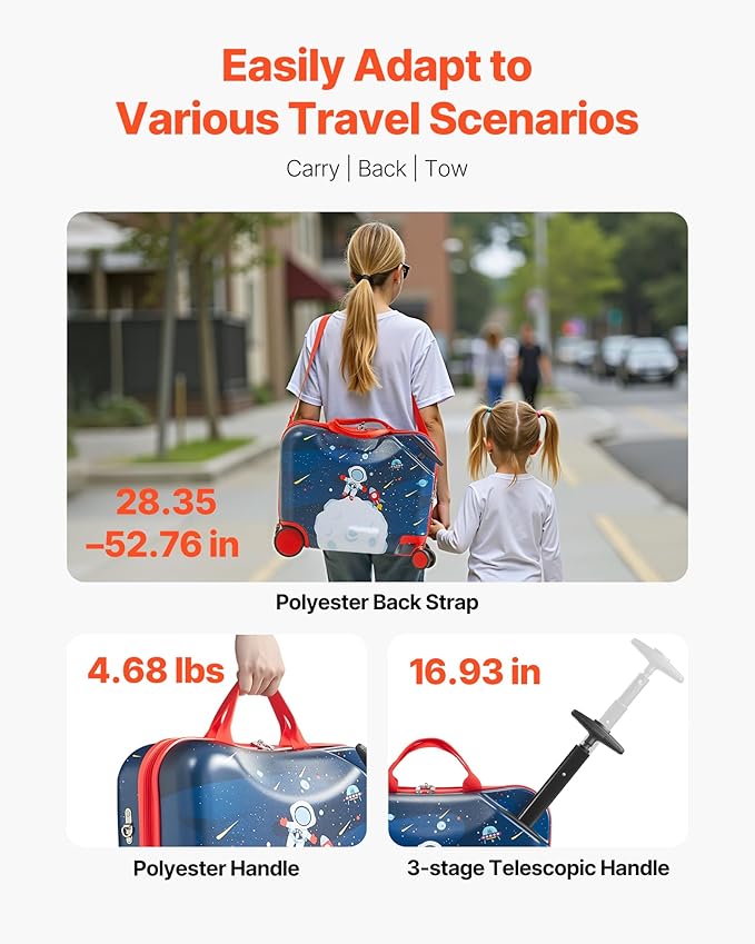 VEVOR Ride-on Luggage, 26 L Capacity, 18 Inches Tow Along Toddler Carry on - Image 6