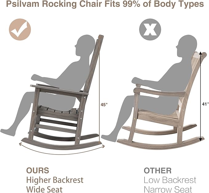 Psilvam Outdoor Rocking Chair, Poly Lumber Oversized Rocking Chair - Image 3