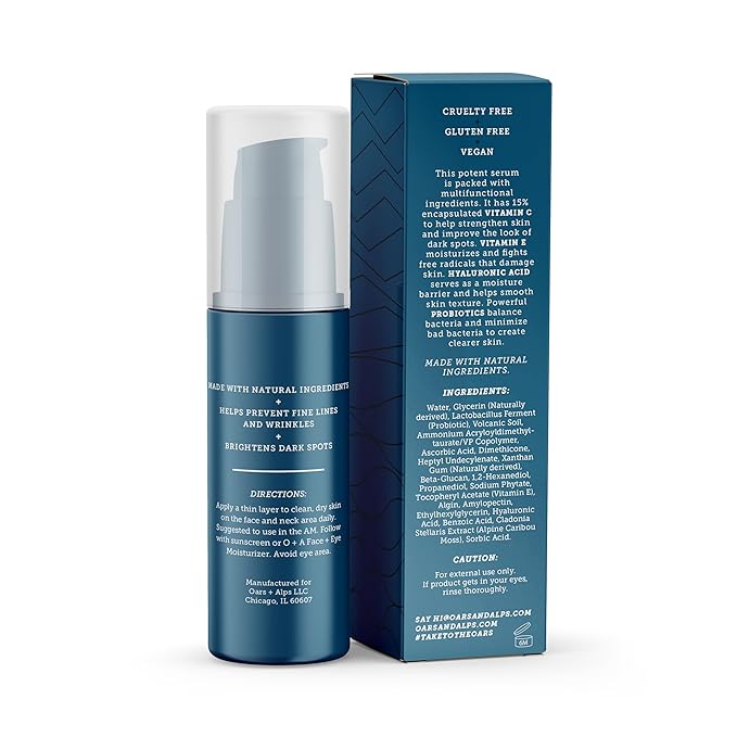 Oars + Alps Vitamin C Serum for Face, Anti Aging Face Serum with Vitamin C, Hyaluronic Acid, and Vitamin E, All Skin Types, Targets Wrinkle, Dark Spots, Lines, Uneven Tone, TSA Friendly, 0.8 Fl Oz