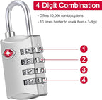 ZHEGE TSA Lock, Train Luggage Lock, 4 Digit Combination Lock - Image 4