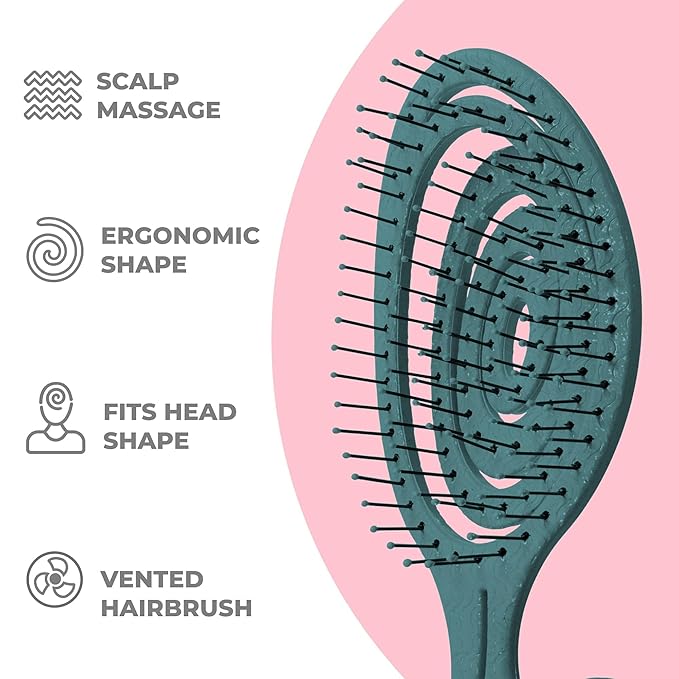Ninabella Detangling Hair Brush for Women & Men - Does not Pull - Straightening Brushes for Straight & Curly Hair - Unique Spiral Hairbrush - Teal