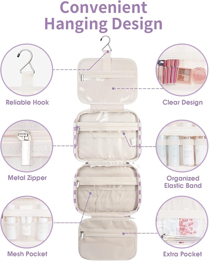 Narwey Hanging Toiletry Bag for Women Travel Makeup Bag Organizer Toiletries - Image 6