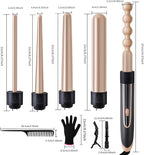 Curling Wand 5 in 1 Hair Curlers Iron Set with 5 Interchangeable Ceramic Tourmaline Barrel for Long Short Hair Styles Curling Irons Set Fast Heating Hair Cripmer for Women Gift