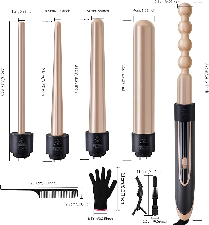 Curling Wand 5 in 1 Hair Curlers Iron Set with 5 Interchangeable Ceramic Tourmaline Barrel for Long Short Hair Styles Curling Irons Set Fast Heating Hair Cripmer for Women Gift