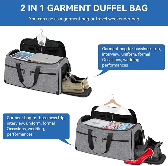 Carry on Garment Bag for Travel, Bukere Convertible Travel Duffel Suit - Image 6