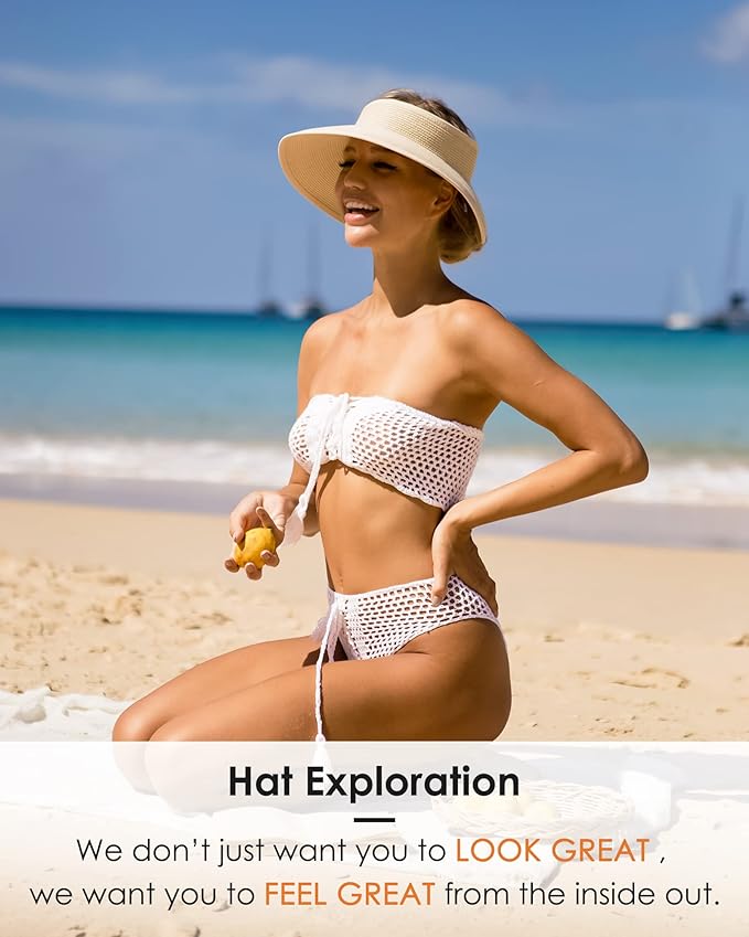 FURTALK Sun Hats for Women Wide Brim Beach Hat Straw Visor Ponytail Summer UV - Image 8