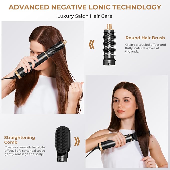 JINYAWA 5-in-1 Blow Dryer Brush & Air Styler Complete Set: Hair Dryer Brush, Hot Air Brush, Air Curler & Air Curling Wrap Hair Styling Tools for Straight, Curl, Dry, Smooth Styling as Gift