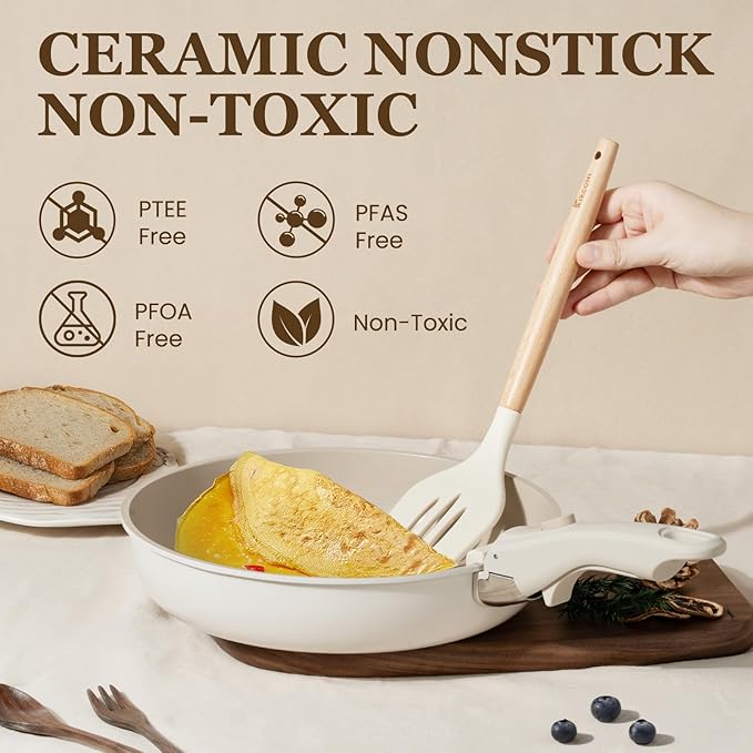 KIKCOIN Ceramic Cookware Set, Non Toxic Kitchen Cooking Set - Image 3