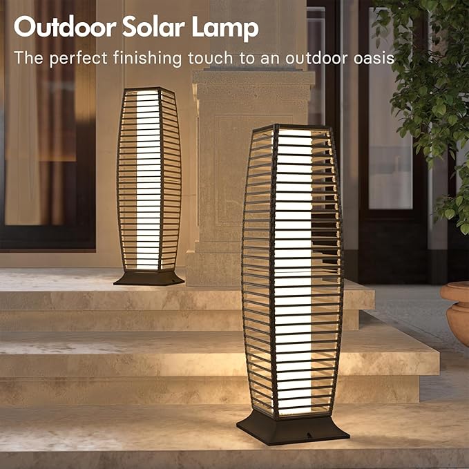 Grand patio Outdoor Floor Lamp Solar Powered Lantern Waterproof Wicker Boho - Image 2