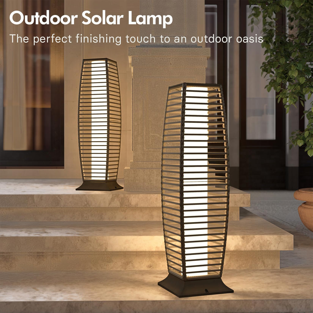 Outdoor Floor Lamp Solar Powered Lantern Waterproof Wicker Boho Deck Lights for Garden Porch Decor (1 PC Large / Crossover)