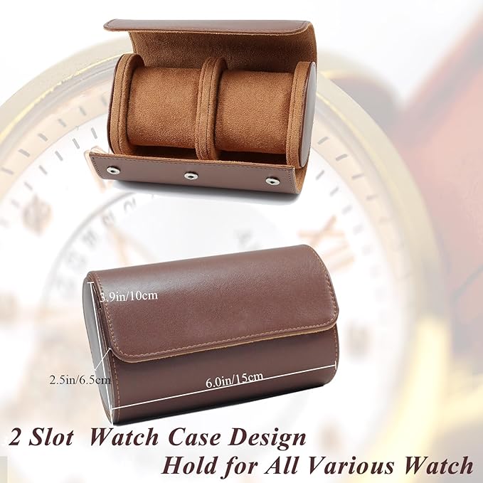 Watch Travel Case, Luxury Leather Watch Roll 2 Slot Organizer Box, Jewelry - Image 2