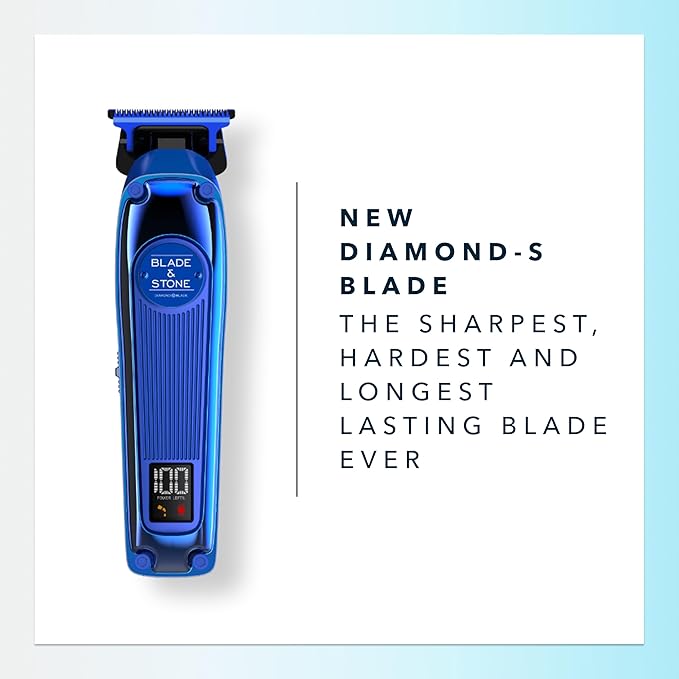 Blade & Stone Professional Hair Trimmer for Men PT301 | Diamond-S Blade | Micro-Gap Tech | 7200 RPM Durable Motor, All-Metal, Cordless Hair Trimmer - Big Blue