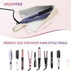 2-in-1 Heat Resistant Mat & Bag for Hair Styling Tools, Hanging Curling Iron Holder Flat Iron Holder with Zip, Portable Hot Hair Tools Travel Bag, Hair Straightener Mat Pouch for Countertop