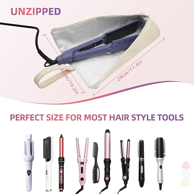 2-in-1 Heat Resistant Mat & Bag for Hair Styling Tools, Hanging Curling Iron Holder Flat Iron Holder with Zip, Portable Hot Hair Tools Travel Bag, Hair Straightener Mat Pouch for Countertop