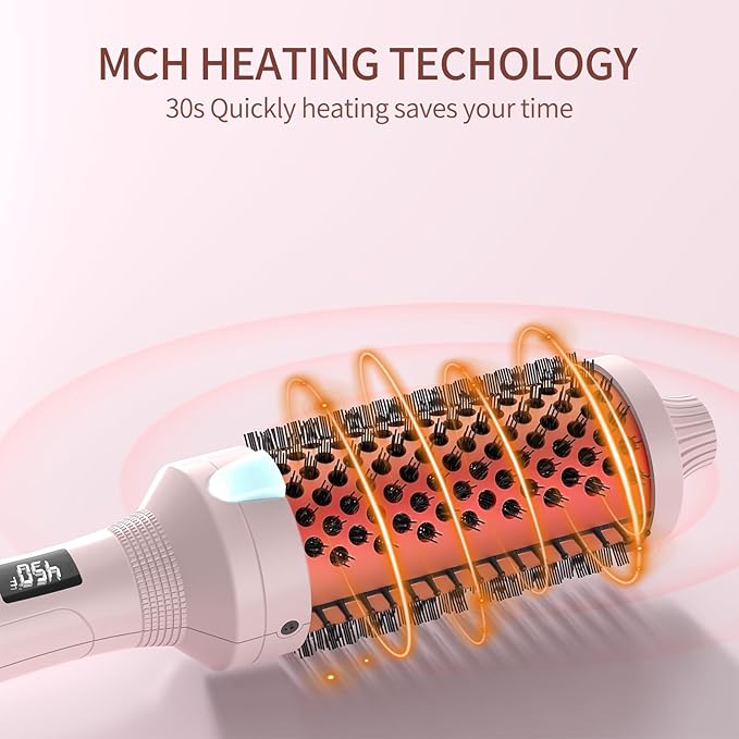 K&K Thermal Brush Heated Round Brush - Blowout Look Volumizer with 1.7 inch Heated Round for Hair Styler Tool Hair Straightener and Curler 2 in 1 Dual Voltage Temperture Contronal (Pink, 1.7 Inch)
