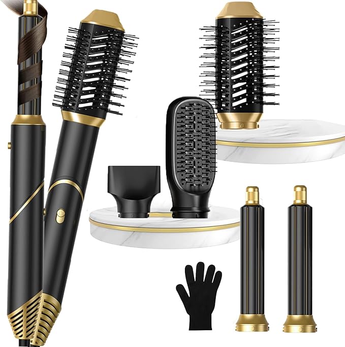 5 in ONE Blow Dryer Brush, Curling Wand Hair Styling Tools Set, Ionic Hot Air Hair Dryer, Massage Oval Hair Dryer, Left&Right Hair Curlers 100-120V