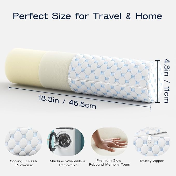Neck Roll Pillow, Memory Foam Neck Support Pillows, Round Neck Pillows - Image 2