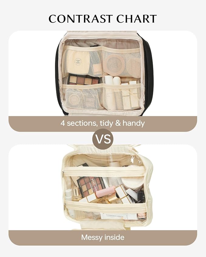 EACHY Toiletry Bag with Hanging Hook, Travel Makeup Bag PU Leather Cosmetic Bags - Image 3
