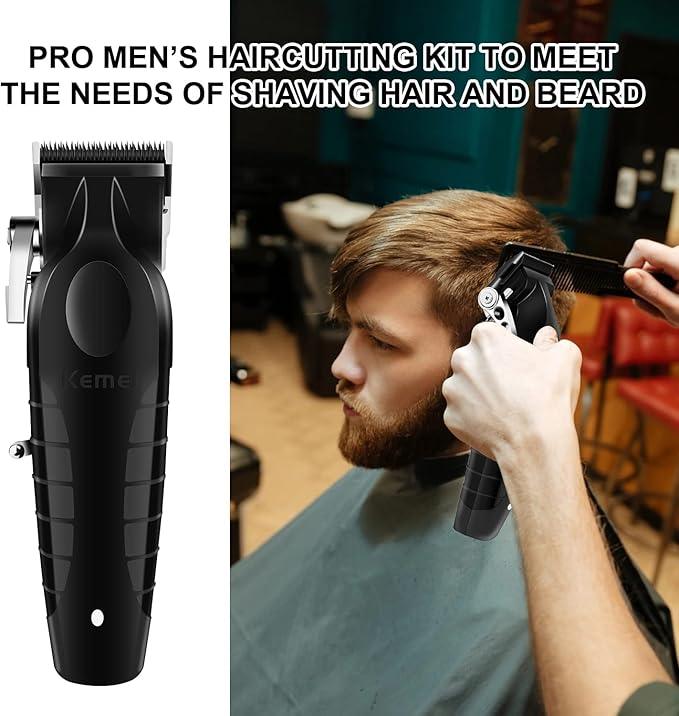 KEMEI Black Hair Clippers for Men， Adjustable Blade Cordless Clipper Professional Barber Clippers， USB Rechargeable Wireless Haircut Clippers km-2296