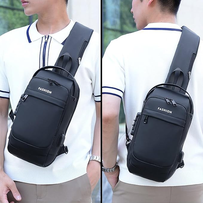 Sling Bag for Men Anti-theft USB Crossbody Shoulder Backpack Purse Waterproof - Image 2