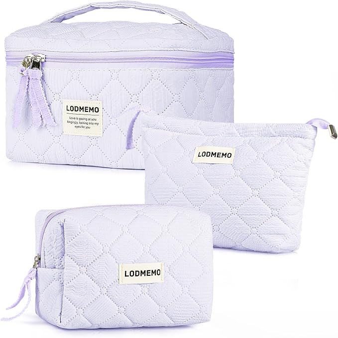 Makeup Bag 3 PCS Cosmetic Bags for Women, Large Travel Make up Bag Set Cute by Lodmemo