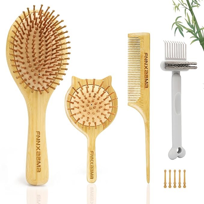 Bamboo Brush For Hair Growth,3PCS Natural Bamboo Bristles,for Women Men and Kids,for All Hair Types.