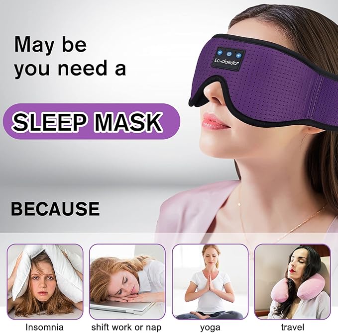 LC-dolida Sleep Headphones, Sleep Mask Bluetooth Wireless Music Eye Mask - Image 7