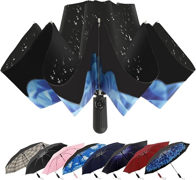 Compact Inverted Travel Umbrella, Automatic Open Close, 9-Rib 46 Inch Windproof by ZDSSM