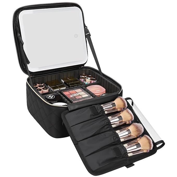 Relavel Travel Makeup Bag With Light Up Mirror, Cosmetic Train Case with LED by Relavel